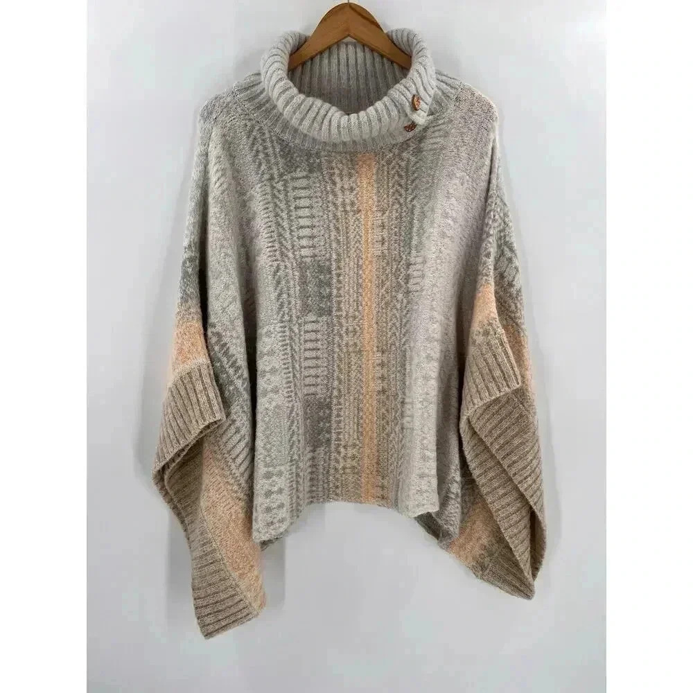 Free People Willow Poncho Cream Gray Sweater Pullover Oversized Small Easy Wear